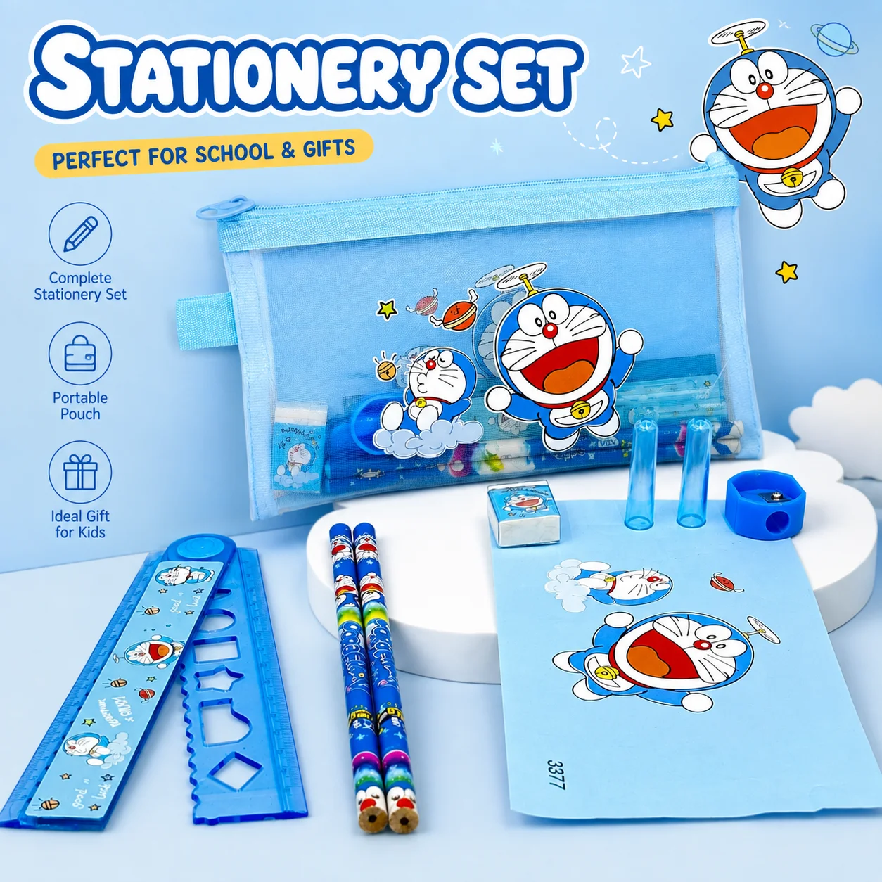 Cute Blue Cartoon Cat Kids Sta - Stationery Supplier ulasan dan harga